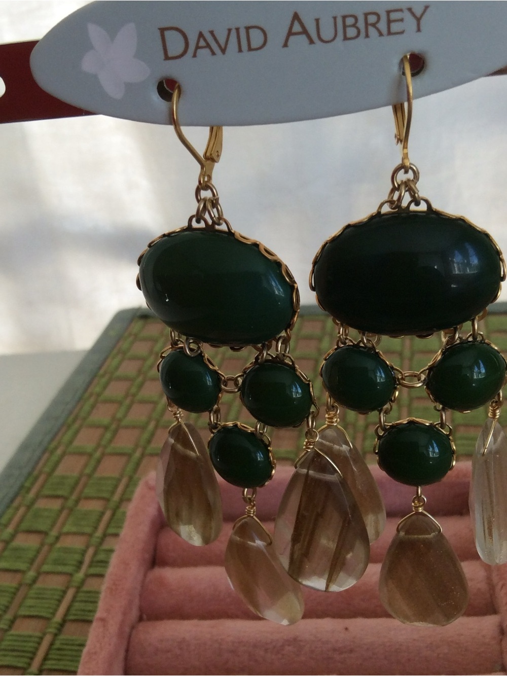 David Aubrey Green and Champagne Teardrop Chandelier Earrings- NWT